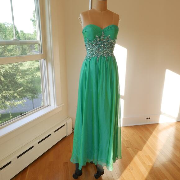 Fairy Dress Vintage Y2K Cache green beaded corset prom evening gown small - Picture 7 of 13